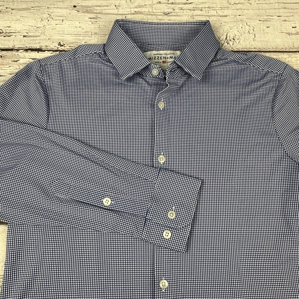 Mizzen + Main Shirt Mens Med Blue White Check Spinnaker Button Up Trim Fit USA